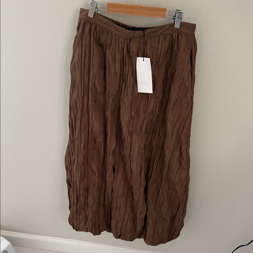 Zara Chocolate Brown Textured Midi Skirt